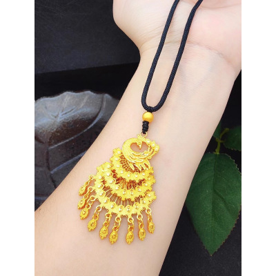 民族风凤凰沙金项链新娘结婚镀金仿金假黄金龙凤项链结婚婚嫁首饰送女朋友老婆情人节七夕生日礼物