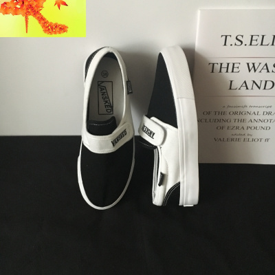 帆布鞋男原宿复古奥利奥小众设计男女情侣懒人一脚蹬魔术贴帆布鞋简畅