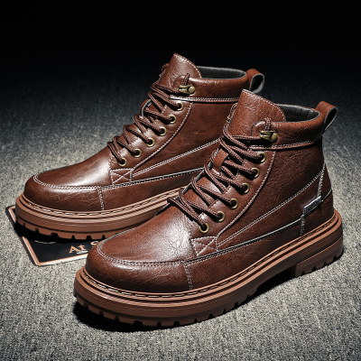 Ideamini2020冬季男鞋工装靴马丁靴男高帮工作皮靴子时尚百搭英伦男士中帮靴子