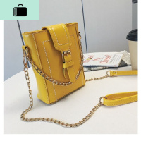 斜挎包女学生韩版百搭休闲链条水桶包简约小包包大容量单肩女包NEW LAKE 黄色女斜挎包