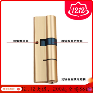 汐岩防盗通用型铜锁芯大锁锁心A 级房WJ锁双面铜锁芯锁