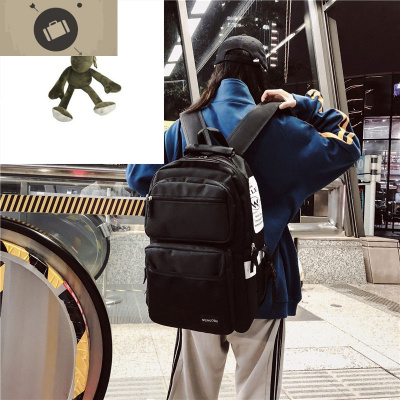 书包男女时尚潮流大容量校园高中大学生韩版原宿ulzzang双肩背包艾狄伊娃黑色（送青蛙挂件）