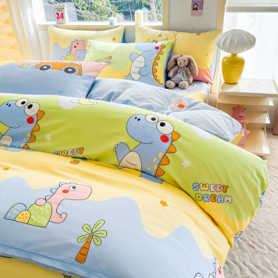 2026新款全棉卡通印花四件套被套罩学生宿舍单人床单床笠三件套_676