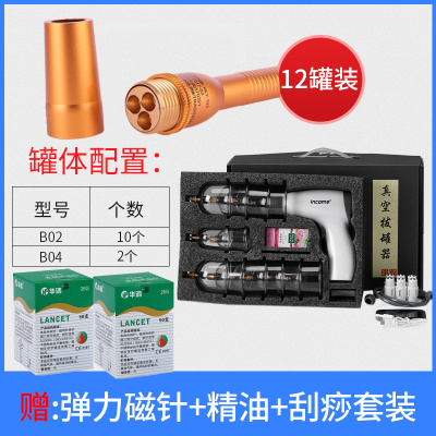 电动真空拔罐器抽气式拨气罐家用祛湿拔火罐电动枪玻璃美容院专用套装 12罐电动拔罐套餐+三头金刺血笔+100针头(26G)