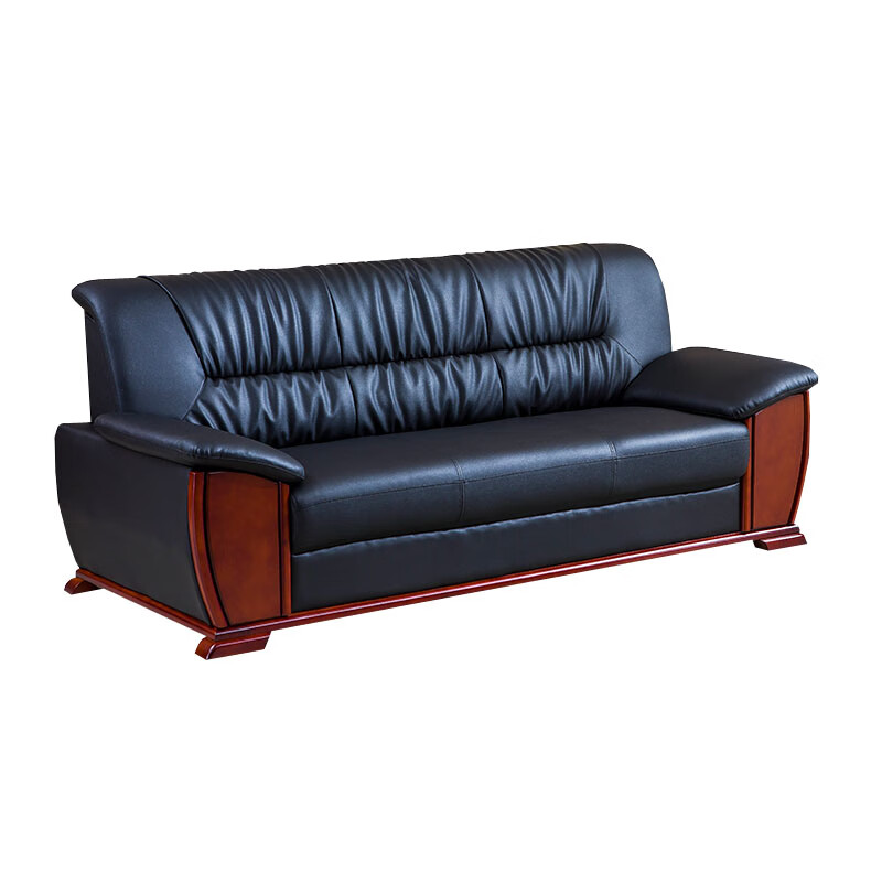 戴劲 办公沙发老板皮沙发商务会客接待会议沙发组合 头层黑牛皮三人位