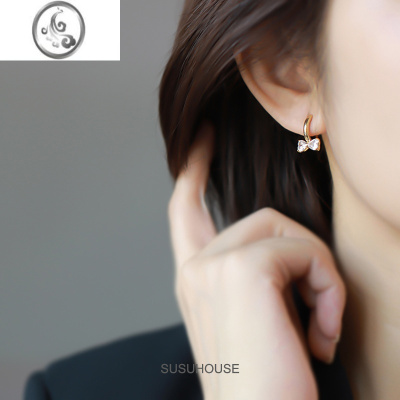 JiMi小巧蝴蝶结耳环夹款无耳洞女高级感蚊香盘耳夹法式气质日常耳饰夏