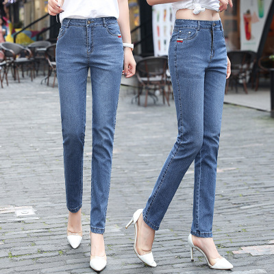 迪鲁奥(DILUAO)新款女装2019年秋季新款涂层牛仔布裤女裤大码高腰弹力百搭薄款显瘦修身阔腿裤长裤子