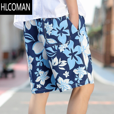 HLCOMAN大满花朵蓝色印花沙滩裤男夏季薄款ins百搭休闲短裤