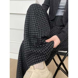 黑白色格子阔腿裤女新款秋季高腰垂感宽松慵懒风直筒休闲裤子