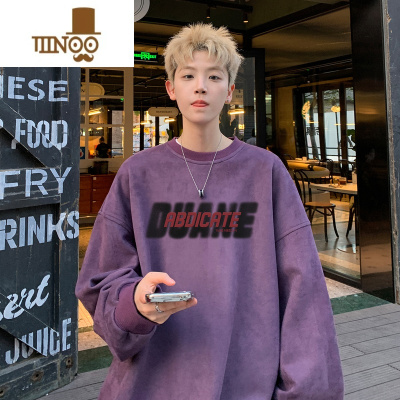 YANXU美式复古卫衣男新款宽松无帽外套潮牌绒套头上衣服