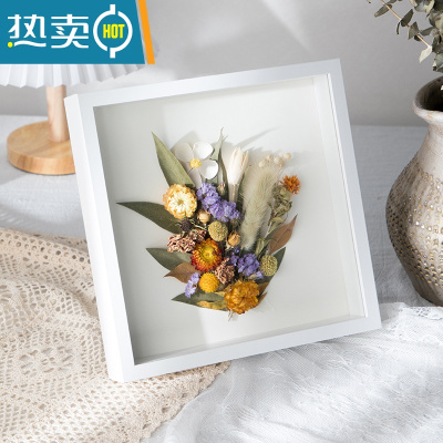 敬平立体中空标本框diy手工相框摆台蝴蝶昆虫粘土干花保存展示画框架 白色中空3cm[不含植物标本] 8寸(15.2*20