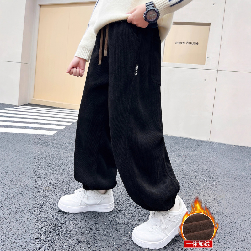 儿童装男童冬装加绒裤子新款中大童秋冬款加厚冬季男孩休闲裤