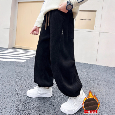 儿童装男童冬装加绒裤子新款中大童秋冬款加厚冬季男孩休闲裤