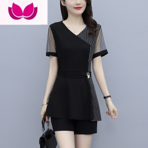 七斓大码女装短裤套装女夏装2023年夏季新款胖mm减龄遮肚显瘦套