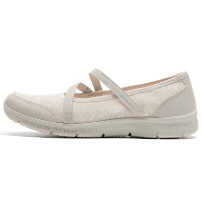 斯凯奇女鞋新款玛丽珍休闲鞋一脚穿蕾丝网布运动鞋100366-NAT ZP