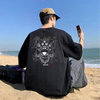 [2.5折价45元]唐狮夏款短袖男士短袖T恤男短袖男后背大图案圆领短袖T恤