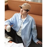 [1折价46.9元叠加优惠券]唐狮衬衫男长袖袖筒条纹长袖衬衫休闲衬衫男士秋装长袖衬衫男