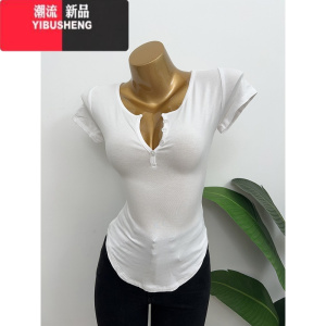 YIBUSHENG韩国东大门新款百搭性感辣妹微透气质显胸紧身显瘦短袖T恤上衣女