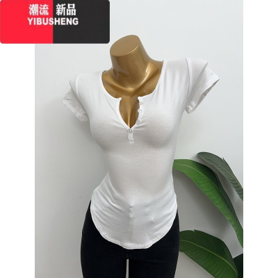 YIBUSHENG韩国东大门新款百搭性感辣妹微透气质显胸紧身显瘦短袖T恤上衣女