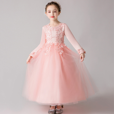 迪鲁奥（DILUAO)儿童公主裙长袖加绒女童钢琴演出服小主持人晚礼服花童生日蓬蓬裙