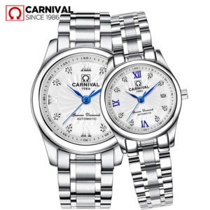 嘉年华CARNIVAL情侣手表机械表男一对表男士全自动机械表 男时尚镶钻女表精钢防水腕表 183旋风情侣