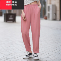 YIBUSHENG绵绸休闲裤女薄款宽松显瘦人造棉斜纹棉哈伦裤薄款九分裤妈妈裤子
