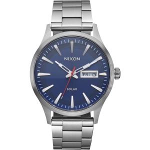 Nixon男士石英表 时尚商务简约大气大三针日星双路黑盘钢带太阳能腕表