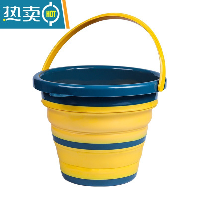 敬平可折叠水桶车用车载洗车美术便携式户外钓鱼家用大容量储水小加厚 5L折叠水桶-绿拼黄色