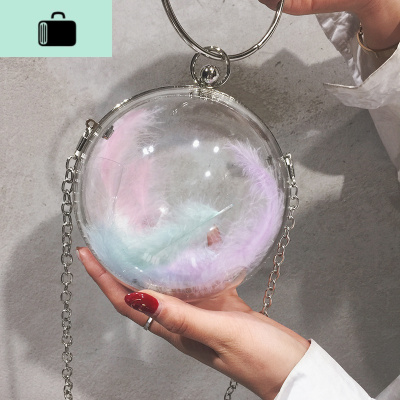 女包包2020新款潮网红高级感斜跨百搭洋气夏季链条斜挎ins小圆球NEW LAKE 透明羽毛随机发女斜挎包