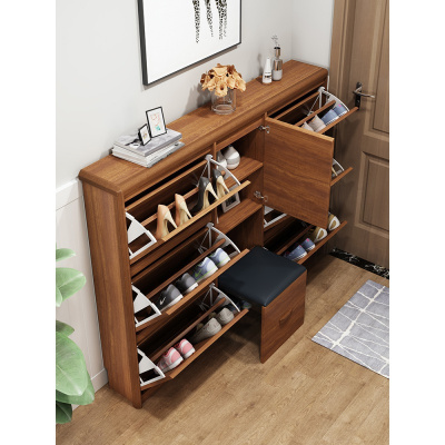 汐岩中式超薄鞋柜17cm简约现代翻斗厅柜省空间家用储物柜实木玄关柜