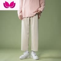 七斓日系加厚绿色裤子高街ins潮休闲长裤直筒阔腿裤男垂感九分裤