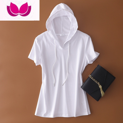 七斓日系复古白色短袖t恤女2023夏季新款宽松设计感网红连帽上衣