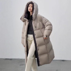 年冬季新款连帽过膝长款时尚保暖加厚棉服女休闲宽松棉衣外套