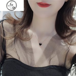 韩版新款黑红双面爱心钛钢项链女 日韩短款小清新个性百搭锁骨链 JiMi 一面黑色一面红色