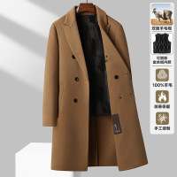 100%羊毛双排扣过膝长款羊毛大衣秋冬金丝绒内胆双面呢大衣男