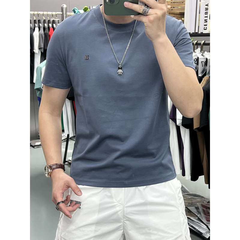 夏季新款短袖T恤男韩版帅气修身T恤钢印字母圆领T恤潮流内搭打底