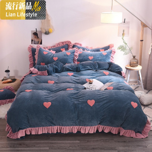 网红水晶绒四件套冬季加厚双面珊瑚绒韩版被套床单床上1.8m法兰绒 三维工匠
