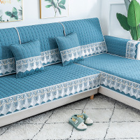 家柏饰(CORATED)四季通用防滑沙发垫坐垫子布艺全包萬能沙发套罩沙发盖布沙发巾 澜亭深蓝灰 90*70cm