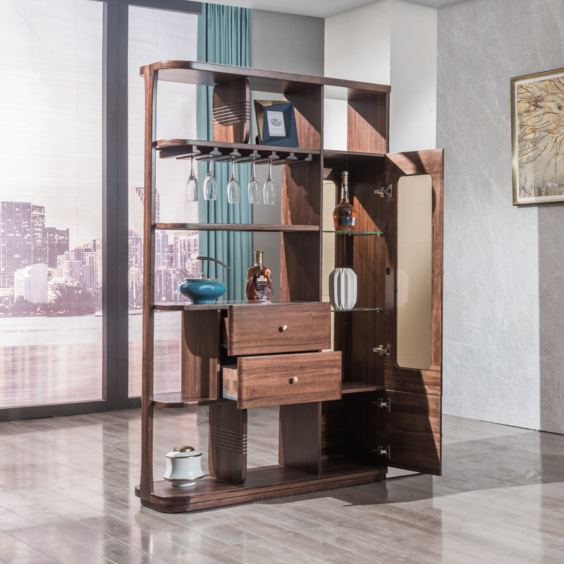 间厅柜 北美黑胡桃木客厅装饰储物柜屏风双面隔断玄关酒柜北欧风格