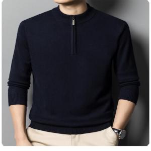 2025秋冬新款半高领拉链毛衣男加厚长袖中年休闲套头男士针织衫