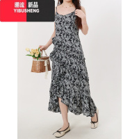 YIBUSHENG120斤的大杨 法式碎花吊带裙季海边不规则小个子微胖显瘦连衣裙