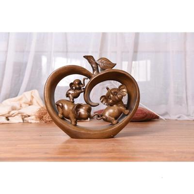 树脂工艺品一家三口象摆件中式创意工艺摆饰家居装饰礼品拉丝桃心象25*8*23默认颜色