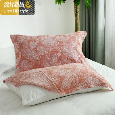 棉六层褶皱纱布枕巾一对日系棉加厚枕头巾男女学生枕头巾 三维工匠