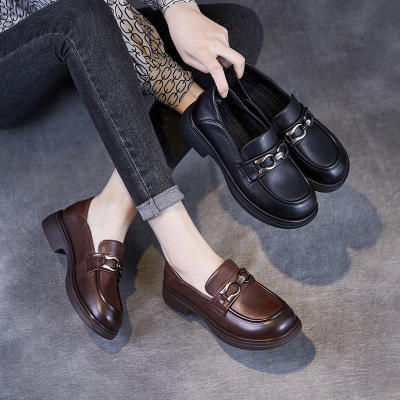 头层牛皮乐福鞋女年春新款英伦风小皮鞋百搭平底单鞋