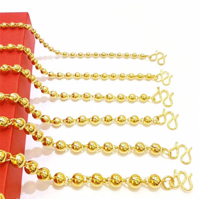 越南沙金项链男士实心光面圆珠链情侣铜镀金项链欧币仿黄金项链男送女朋友老婆情人节七夕生日礼物