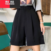 YIBUSHENG大码女新款高腰显瘦薄款黑色a字西装短裤胖mm小个子五分休闲裤