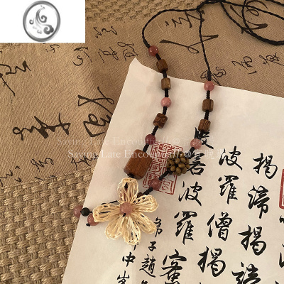 JiMi花朵木质编织项链女夏新中式民族风配饰小众设计感文艺复古锁骨链