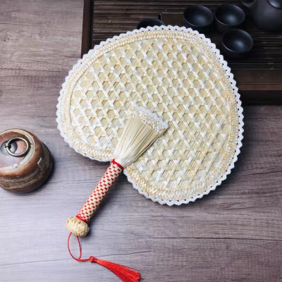 夏季蒲扇老式粽叶扇手摇儿童闪电客芭蕉扇手工编织圆扇子中国风古典花边桃心扇