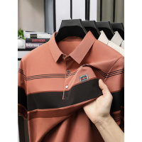 男装夏季POLO衫短袖2025新款中年翻领商务休闲拼色条纹T恤爸爸装