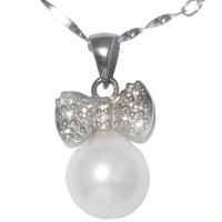 梦克拉 Mkela S925银镶珍珠吊坠 蝴蝶情缘 近圆 淡水珍珠 吊坠 珍珠 送朋友